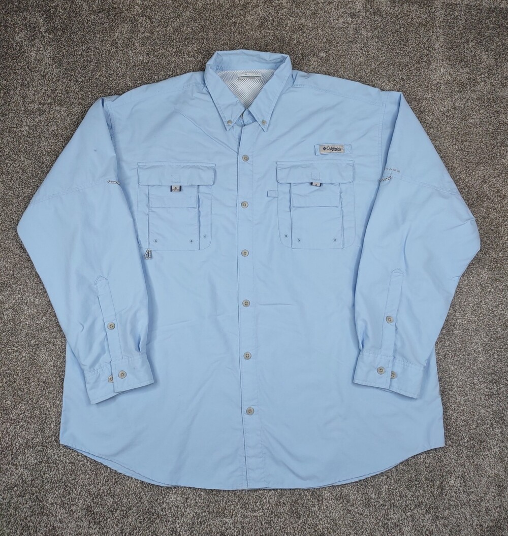 Columbia PFG Shirt Men X-Large Blue Long Sleeve Button Up Fishing Outdoor